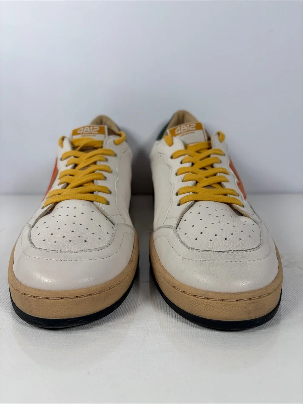 4B12 Play Made in Italy Men’s Sneakers EU 43 White Orange Green Leather Shoes